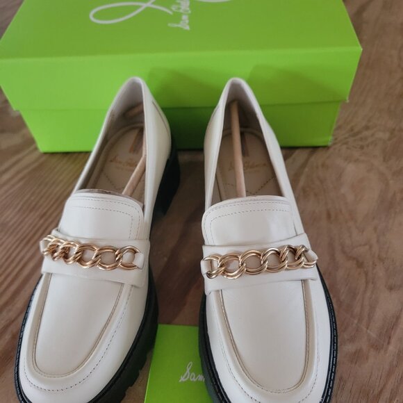 Sam Edelman Women’s Taelor Chained Lug-Sole Loafers IVORY LEATHER 6.5 / 37 - Picture 4 of 5